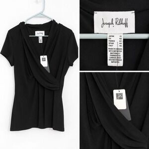 NWT Joseph Ribkoff Black Draped Crossover Wrap Top Size 10